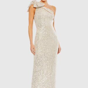 MAC DUGGAL 11283 SEQINED BOW ONE SHOULDER NUDE GOWN sz 8